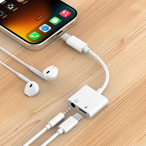 حزمة واحدة من سماعات الرأس USB من النوع C إلى Aux Audio Jack مع محول دونجل لمنفذ شحن سريع PD 60W متوافق مع iPhone 16/16 Plus/16 Pro/16 Pro Max/15/15 Plus/15 Pro/15 Pro Max in Saudi Arabia