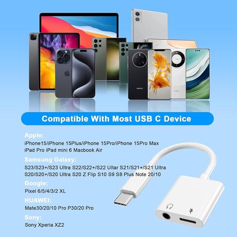حزمة واحدة من سماعات الرأس USB من النوع C إلى Aux Audio Jack مع محول دونجل لمنفذ شحن سريع PD 60W متوافق مع iPhone 16/16 Plus/16 Pro/16 Pro Max/15/15 Plus/15 Pro/15 Pro Max in Saudi Arabia