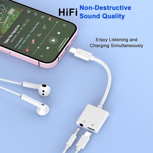 حزمة واحدة من سماعات الرأس USB من النوع C إلى Aux Audio Jack مع محول دونجل لمنفذ شحن سريع PD 60W متوافق مع iPhone 16/16 Plus/16 Pro/16 Pro Max/15/15 Plus/15 Pro/15 Pro Max in Saudi Arabia