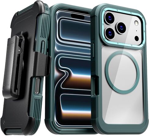 حافظة مصممة لهاتف iPhone 17 Pro Max مع حافظة بمشبك حزام، وغطاء نحيف بمسند متوافق مع شواحن Magsafe - حافظة هاتف لهاتف iPhone 17 Pro Max - أسود in Saudi Arabia