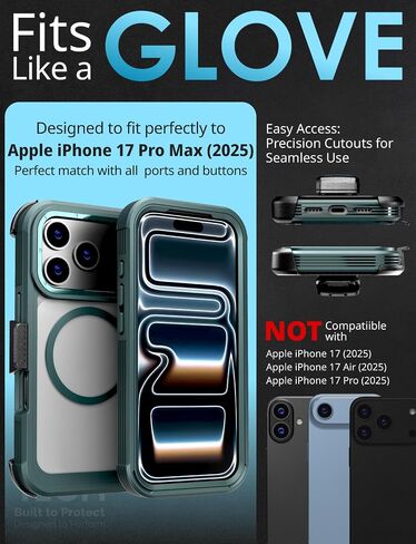 حافظة مصممة لهاتف iPhone 17 Pro Max مع حافظة بمشبك حزام، وغطاء نحيف بمسند متوافق مع شواحن Magsafe - حافظة هاتف لهاتف iPhone 17 Pro Max - أسود in Saudi Arabia