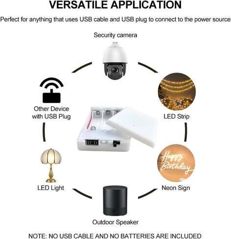 حامل بطاريات 3 AA مع مفتاح تشغيل/إيقاف منفذ USB، صندوق حامل بطاريات AA 3 × 1.5 فولت لسلسلة مصابيح LED DIY، لافتة نيون (أبيض، عبوة واحدة) in Saudi Arabia