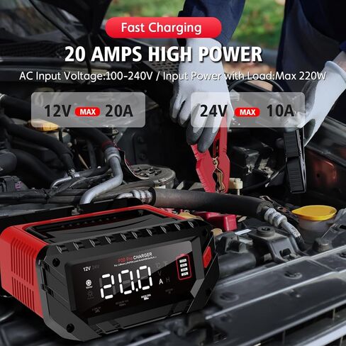 شاحن بطارية 26-AMP ، شاحن السيارات التلقائي الذكي الذكي 6V/12V/24V ، وصيانة للبطارية ، وشاحن دسمة للسيارة ، والدراجة النارية ، والقوارب ، والتحضير الرصاص ، والليثيوم ، و LifePo4 بطارية in Kuwait