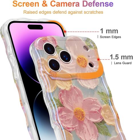 حافظة EYZUTAK لهاتف iPhone 17 Pro Max، لوحة زيتية ملونة مطبوعة على شكل زهرة ليزر لامعة نمط لطيف مجعد حافة مموجة غطاء هاتف رائع حافظة واقية متينة من مادة TPU للفتيات والنساء باللون الأخضر in Kuwait
