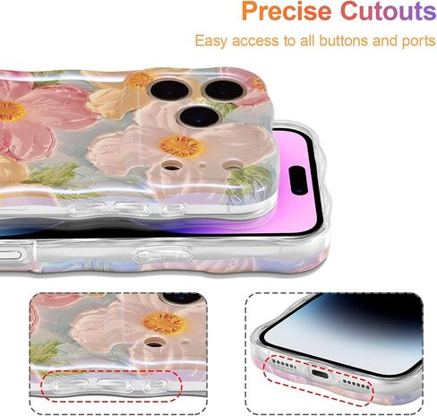 حافظة EYZUTAK لهاتف iPhone 17 Pro Max، لوحة زيتية ملونة مطبوعة على شكل زهرة ليزر لامعة نمط لطيف مجعد حافة مموجة غطاء هاتف رائع حافظة واقية متينة من مادة TPU للفتيات والنساء باللون الأخضر in Kuwait
