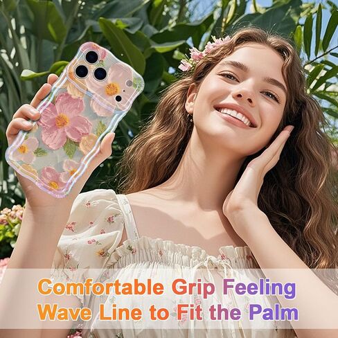 حافظة EYZUTAK لهاتف iPhone 17 Pro Max، لوحة زيتية ملونة مطبوعة على شكل زهرة ليزر لامعة نمط لطيف مجعد حافة مموجة غطاء هاتف رائع حافظة واقية متينة من مادة TPU للفتيات والنساء باللون الأخضر in Kuwait