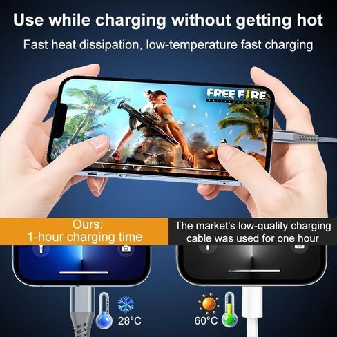 شاحن iPhone سريع، 6FT لكابل Lightning إلى USB كابل شحن USB مضفر من النايلون سلك نقل عالي السرعة لهاتف iPhone 14/13/12/11 Pro Max/XS MAX/XR/XS/iPad، أسود in Saudi Arabia
