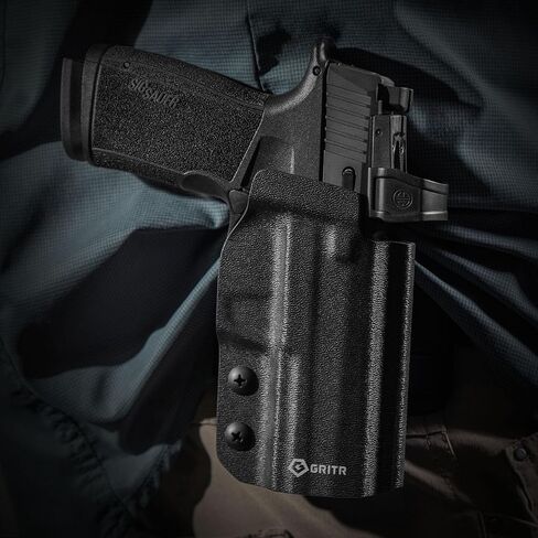 GRITR OWB Kydex Sig Sauer P365-XMACRO Open Carry Pistol Holster for Men & Women w/Optic Cut, Open Bottom, Adjustable Belt Loops, Fits Safariland QLS/G-Code RTI Attachments - Right/Left Hand Options in Kuwait
