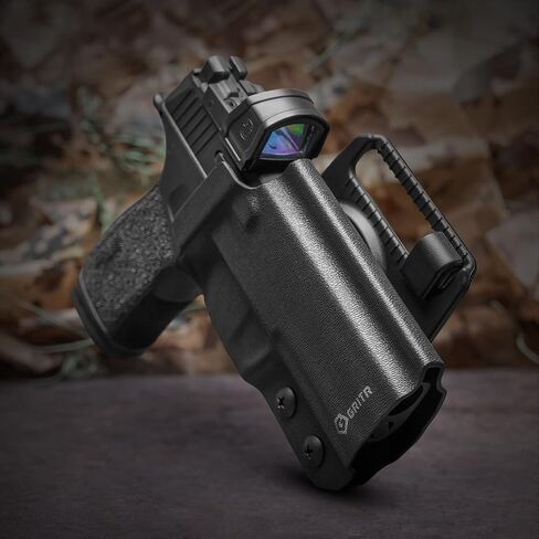 GRITR OWB Kydex Sig Sauer P365-XMACRO Open Carry Pistol Holster for Men & Women w/Optic Cut, Open Bottom, Adjustable Belt Loops, Fits Safariland QLS/G-Code RTI Attachments - Right/Left Hand Options in Kuwait