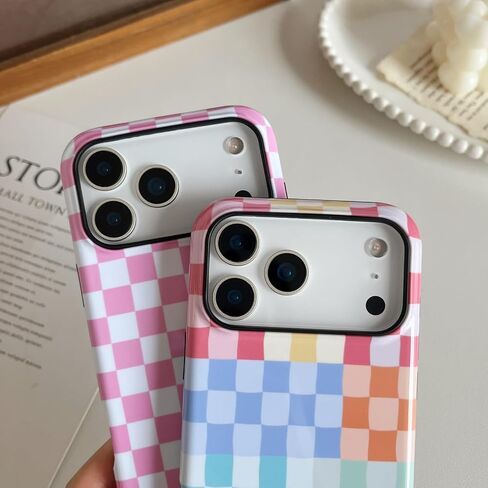 حافظة Longlayss متوافقة مع هاتف iPhone 17 Pro Max، حافظة هاتف جمالية لطيفة على شكل مربعات للنساء والفتيات مقاومة للصدمات من مادة TPU وغطاء واقٍ صلب من البولي كربونات (أسود) in Kuwait