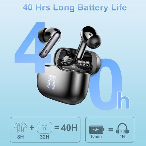 Wireless Earbuds, 2025 Bluetooth 5.4 Ear Buds in Ear with 4 ENC Noise Cancelling Mic, New Wireless Earphones HiFi Stereo Deep Bass 40H Playtime, In-Ear Bluetooth Earbuds LED Display IP7 Waterproof in Kuwait