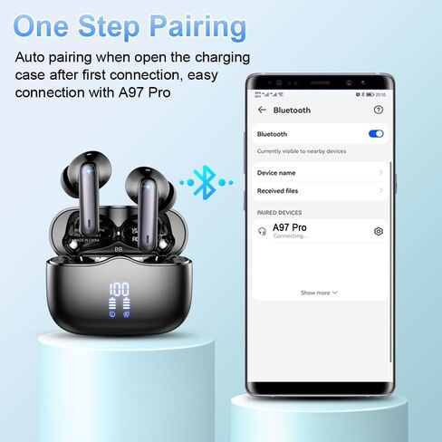 Wireless Earbuds, 2025 Bluetooth 5.4 Ear Buds in Ear with 4 ENC Noise Cancelling Mic, New Wireless Earphones HiFi Stereo Deep Bass 40H Playtime, In-Ear Bluetooth Earbuds LED Display IP7 Waterproof in Kuwait