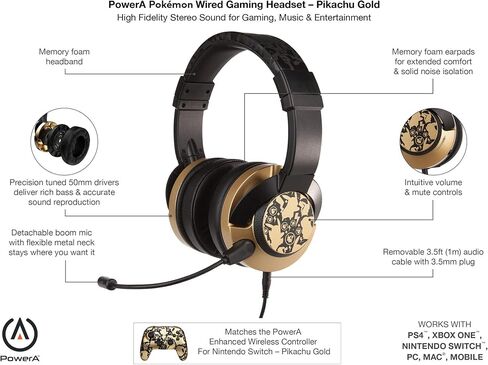 PowerA Pokemon Wired Stereo Gaming Headset - Pikachu Gold-Nintendo in Saudi Arabia