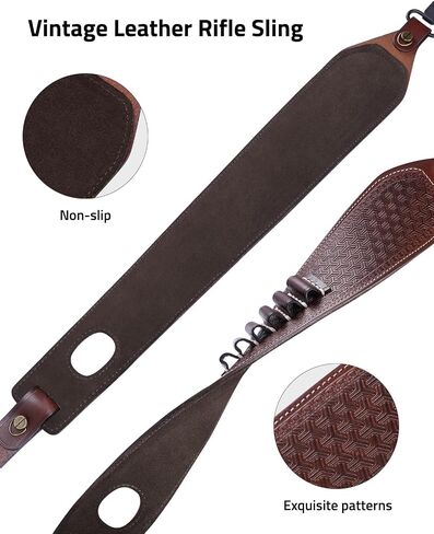 CVLIFE Leather Rifle Sling Two Point Sling Leather Gun Sling with Ammo Holder Adjustable Gun Strap Traditional Sling with Swivels in Saudi Arabia