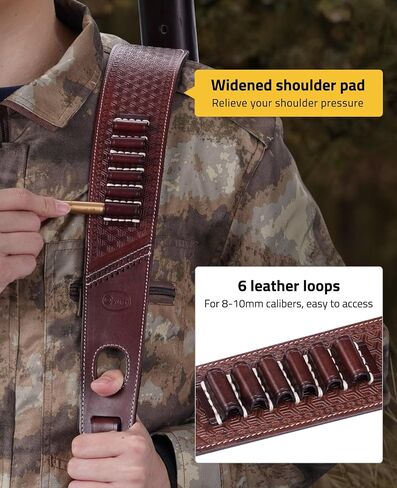 CVLIFE Leather Rifle Sling Two Point Sling Leather Gun Sling with Ammo Holder Adjustable Gun Strap Traditional Sling with Swivels in Saudi Arabia