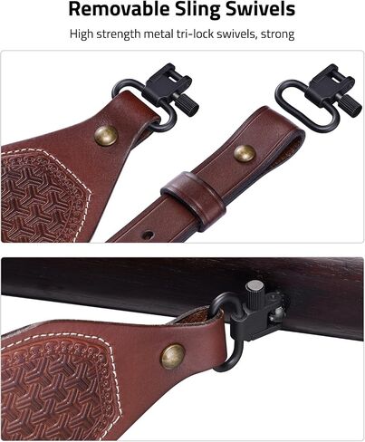 CVLIFE Leather Rifle Sling Two Point Sling Leather Gun Sling with Ammo Holder Adjustable Gun Strap Traditional Sling with Swivels in Saudi Arabia