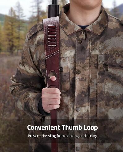 CVLIFE Leather Rifle Sling Two Point Sling Leather Gun Sling with Ammo Holder Adjustable Gun Strap Traditional Sling with Swivels in Saudi Arabia