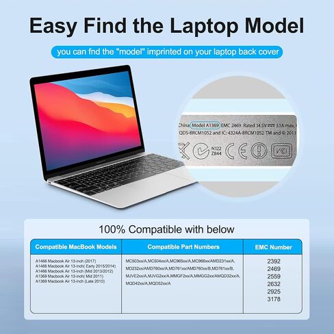 بطارية بديلة للكمبيوتر المحمول A1466 لجهاز MacBook Air 13 بوصة A1466 (منتصف 2012، منتصف 2013، أوائل 2014، أوائل 2015، 2017) A1369 (أواخر 2010، إصدار منتصف 2011) أداء عالٍ 7200 مللي أمبير يناسب A1496 A1405 A1377 in Kuwait