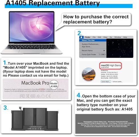 بطارية بديلة للكمبيوتر المحمول A1466 لجهاز MacBook Air 13 بوصة A1466 (منتصف 2012، منتصف 2013، أوائل 2014، أوائل 2015، 2017) A1369 (أواخر 2010، إصدار منتصف 2011) أداء عالٍ 7200 مللي أمبير يناسب A1496 A1405 A1377 in Kuwait