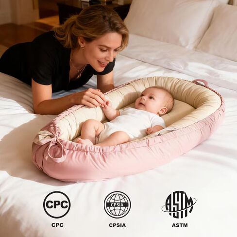 Baby Lounger, Baby Nest Cover for Baby, Reversible & Breathable Cotton, Adjustable Baby Floor Seat for Tummy Time, Portable Infant Lounger, Essentials for Newborns (Gray) in Saudi Arabia