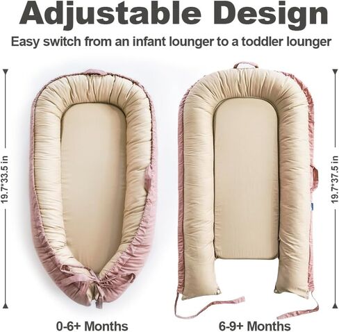 Baby Lounger, Baby Nest Cover for Baby, Reversible & Breathable Cotton, Adjustable Baby Floor Seat for Tummy Time, Portable Infant Lounger, Essentials for Newborns (Gray) in Saudi Arabia