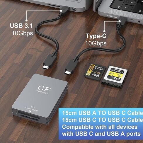 Dual-Slot CFexpress Type B and SD Card Reader,10Gbps CF Express Card Reader with USB 3.1 Gen 2 Ultra Transfer Speed,CFexpress Type B/SD Card Adapter with USB C to USBC/USBA Cable for Windows/Mac/Linux in Saudi Arabia