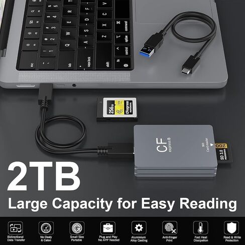 Dual-Slot CFexpress Type B and SD Card Reader,10Gbps CF Express Card Reader with USB 3.1 Gen 2 Ultra Transfer Speed,CFexpress Type B/SD Card Adapter with USB C to USBC/USBA Cable for Windows/Mac/Linux in Saudi Arabia