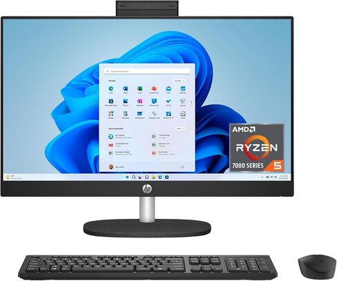 كمبيوتر مكتبي HP الكل في واحد مقاس 23.8 بوصة، شاشة لمس FHD، AMD Ryzen 5 7520U، ذاكرة الوصول العشوائي 16 جيجابايت، 1 تيرابايت SSD، AMD Radeon Graphics، Windows 11 Home، Jet Black، 24- cr0140 (2025) in Kuwait