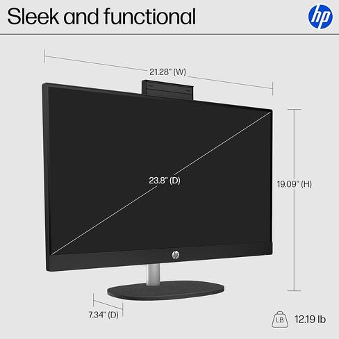 كمبيوتر مكتبي HP الكل في واحد مقاس 23.8 بوصة، شاشة لمس FHD، AMD Ryzen 5 7520U، ذاكرة الوصول العشوائي 16 جيجابايت، 1 تيرابايت SSD، AMD Radeon Graphics، Windows 11 Home، Jet Black، 24- cr0140 (2025) in Kuwait