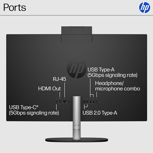 كمبيوتر مكتبي HP الكل في واحد مقاس 23.8 بوصة، شاشة لمس FHD، AMD Ryzen 5 7520U، ذاكرة الوصول العشوائي 16 جيجابايت، 1 تيرابايت SSD، AMD Radeon Graphics، Windows 11 Home، Jet Black، 24- cr0140 (2025) in Kuwait