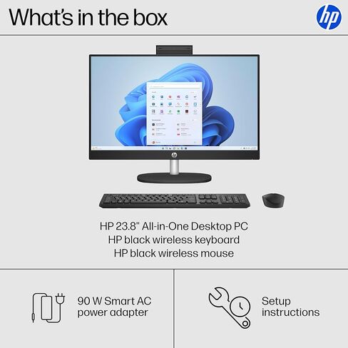 كمبيوتر مكتبي HP الكل في واحد مقاس 23.8 بوصة، شاشة لمس FHD، AMD Ryzen 5 7520U، ذاكرة الوصول العشوائي 16 جيجابايت، 1 تيرابايت SSD، AMD Radeon Graphics، Windows 11 Home، Jet Black، 24- cr0140 (2025) in Kuwait