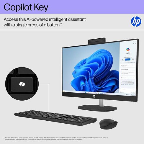 كمبيوتر مكتبي HP الكل في واحد مقاس 23.8 بوصة، شاشة لمس FHD، AMD Ryzen 5 7520U، ذاكرة الوصول العشوائي 16 جيجابايت، 1 تيرابايت SSD، AMD Radeon Graphics، Windows 11 Home، Jet Black، 24- cr0140 (2025) in Kuwait