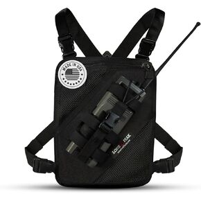 Lone Peak Black Padded Radio Chest Harness w/ Smartphone Pocket (9.5" X 8")- Secure Fit Search and Rescue Gear - Universal Outdoor Tactical Walkie Talkie Harness- Radio Chest Pack for EMS- Made in USA in Saudi Arabia