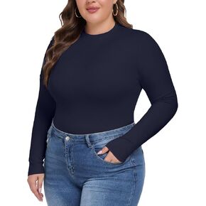 COOTRY Women's Plus Size Long Sleeve Shirts Crew Neck Slim Fitted Basic Tops Casual Outfits Fall Clothes in Saudi Arabia
