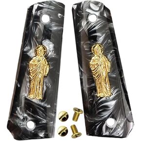 1911 Grips Full Size,White Pearl,Black Pearl,Bonded Ivory,Silver Gold Metal Saint Jude,Brown Pearl,Fits Colt,Kimber,Springfield,Remington,Rock Island,Government Commander Models in Saudi Arabia