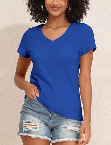 Prettyguide Tops Cotton Cotton Jersey Short Sleeve v Neck T Trendy Late Lourd Fit Summer Tops Basic Cotton Tops tee in Saudi Arabia