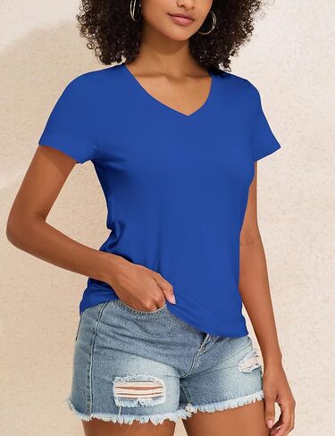 Prettyguide Tops Cotton Cotton Jersey Short Sleeve v Neck T Trendy Late Lourd Fit Summer Tops Basic Cotton Tops tee in Saudi Arabia