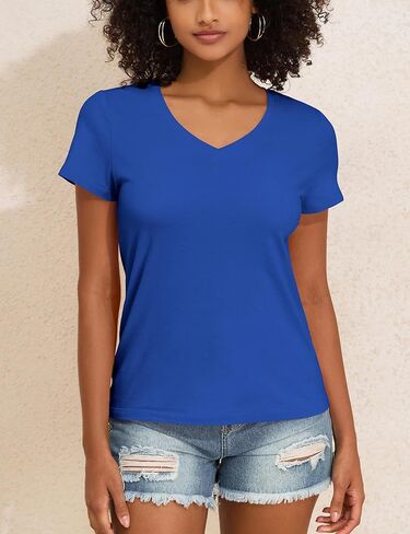 Prettyguide Tops Cotton Cotton Jersey Short Sleeve v Neck T Trendy Late Lourd Fit Summer Tops Basic Cotton Tops tee in Saudi Arabia
