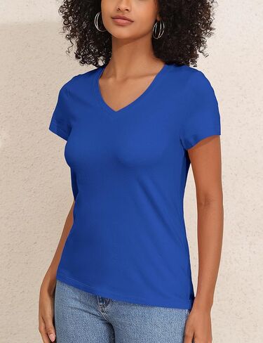Prettyguide Tops Cotton Cotton Jersey Short Sleeve v Neck T Trendy Late Lourd Fit Summer Tops Basic Cotton Tops tee in Saudi Arabia