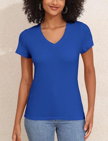 Prettyguide Tops Cotton Cotton Jersey Short Sleeve v Neck T Trendy Late Lourd Fit Summer Tops Basic Cotton Tops tee in Saudi Arabia