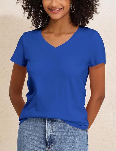 Prettyguide Tops Cotton Cotton Jersey Short Sleeve v Neck T Trendy Late Lourd Fit Summer Tops Basic Cotton Tops tee in Saudi Arabia