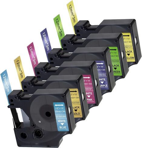 6 عبوات متوافقة مع DYMO D1 COLORPOP! شريط بديل لشريط الملصقات Dymo D1 12 مم 0.47 (أزرق/وردي/أرجواني/ذهبي/أخضر/أصفر لامع) لـ Dymo LabelManager 160 420P 280 360D PnP، صفائح in Kuwait