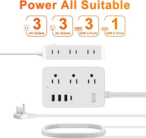 شريط طاقة مسطح بطول 5 أقدام للحماية من زيادة التيار، و6 منافذ تيار متردد، و4 شاحن USB (منفذ USB C واحد)، وحماية 1700 جول، واللوازم المكتبية، وأساسيات غرفة النوم in Kuwait