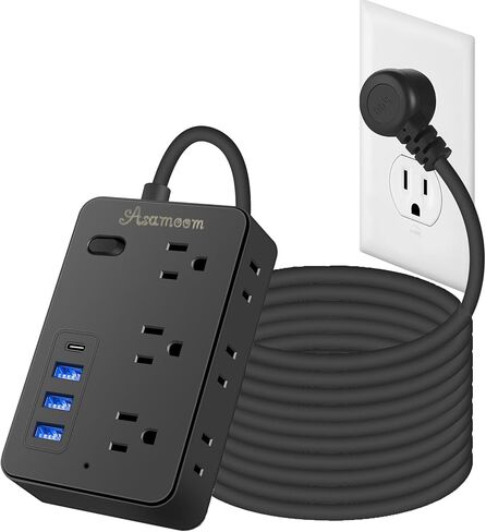5FT Surge Protector Flat Extension Cord Flat Plug Power Strip, 6AC Outlets, 4 USB Charger(1 USB C Port), 1700 Joules Protection, Office Supplies, Dorm Room Essentials in Saudi Arabia