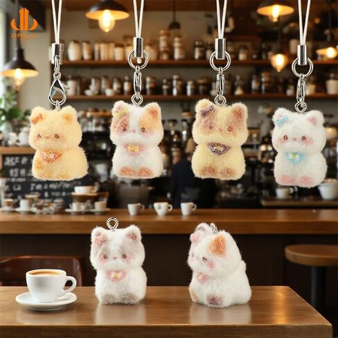 Cute Little Cartoon Cat Cell Phone Charm Decor Gifts for Women Kawaii Cats Bag Charm Keychain Keyring Backpack Decoration (Random Color) in Saudi Arabia
