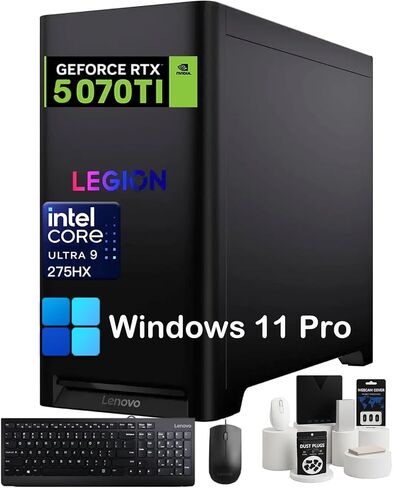 Lenovo Legion Tower 5i Gen 10 Gaming Desktop Computer - Intel 24-Core Ultra 9 275HX, GeForce RTX 5070 Ti, 64GB DDR5, 1TB SSD, 2TB HDD, 200W Liquid Cooling, USB KB & Mouse, Win 11 Pro, w/Accessories in Kuwait