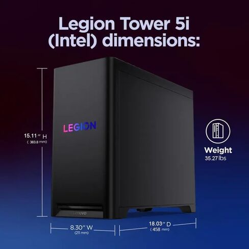 Lenovo Legion Tower 5i Gen 10 Gaming Desktop Computer - Intel 24-Core Ultra 9 275HX, GeForce RTX 5070 Ti, 64GB DDR5, 1TB SSD, 2TB HDD, 200W Liquid Cooling, USB KB & Mouse, Win 11 Pro, w/Accessories in Kuwait