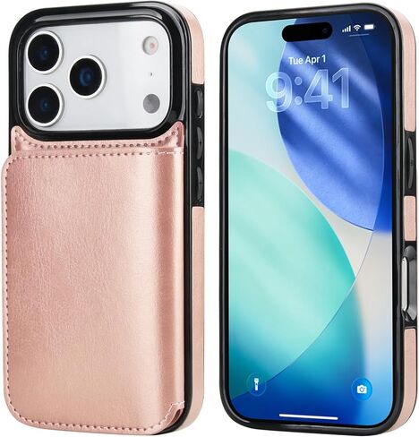 KIHUWEY Compatible with iPhone 17 Pro Wallet Case Credit Card Holder, Premium Leather Kickstand Flip Hidden Magnetic Clasp Durable Shockproof Protective Cover for iPhone 17 Pro 6.3 inch (Black) in Saudi Arabia