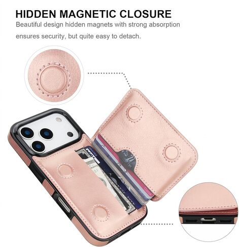 KIHUWEY Compatible with iPhone 17 Pro Wallet Case Credit Card Holder, Premium Leather Kickstand Flip Hidden Magnetic Clasp Durable Shockproof Protective Cover for iPhone 17 Pro 6.3 inch (Black) in Saudi Arabia