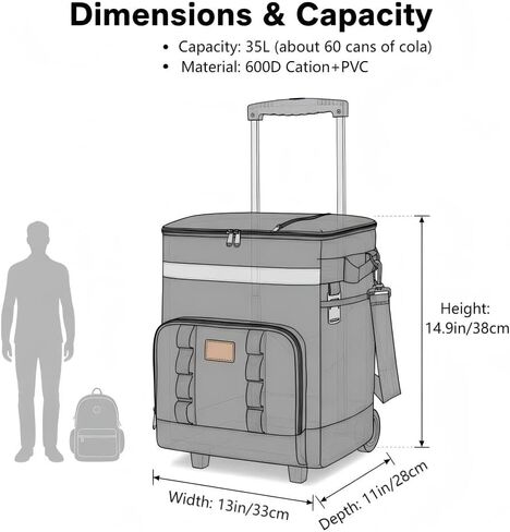 Insulated Rolling Cooler with Wheels - Soft Leak Proof Ice Chest for Camping, Beach, Travel and Lunch - Portable Wheeled Cooler in Saudi Arabia